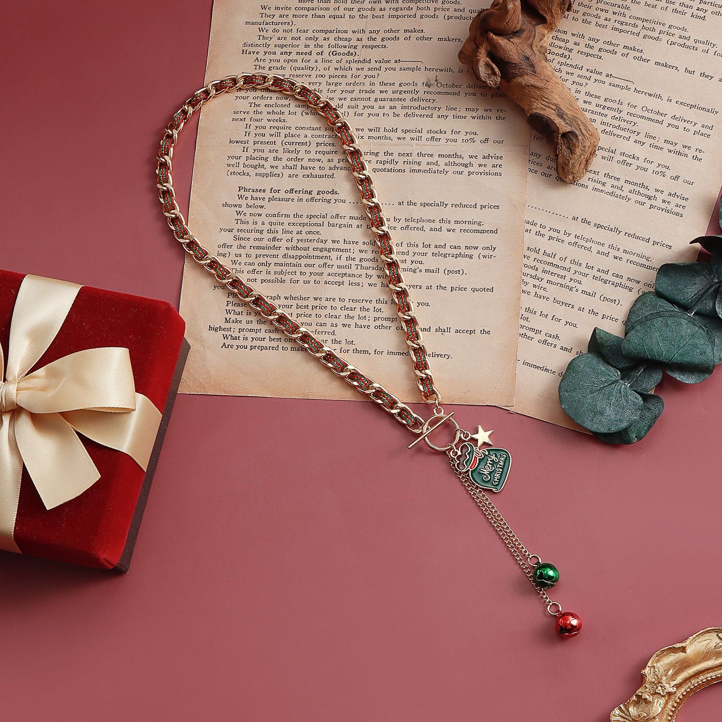 Collana con pendente a campana di Natale da donna in lega con design geometrico e animale del cartone animato, placcata in rodio, gioiello festivo minimalista