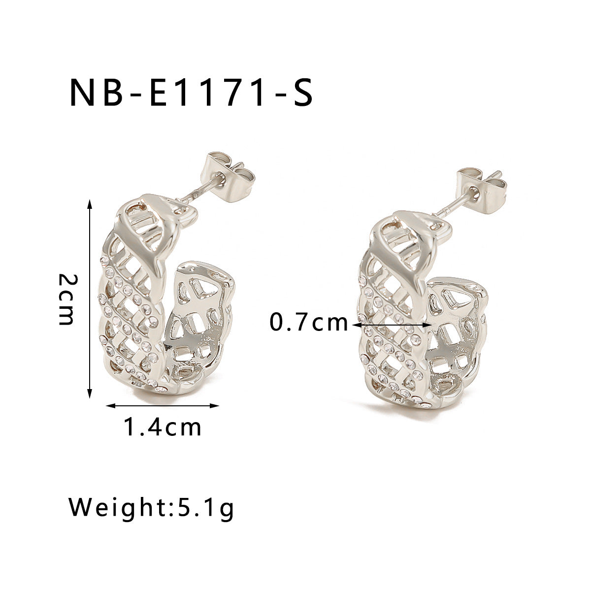 Geometric Stainless Steel Earrings with Plated 18K Gold Finish, Hollow Grid Pattern and Full Rhinestone Inlay for Women
