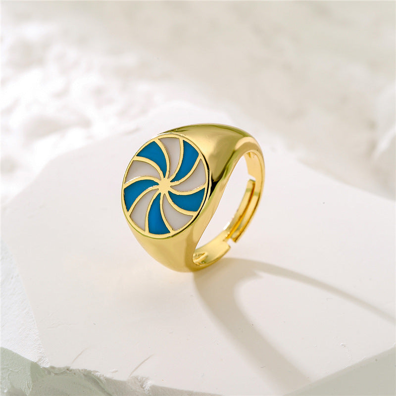 Geometric Drip Oil Gold Plated Brass Ring for Women