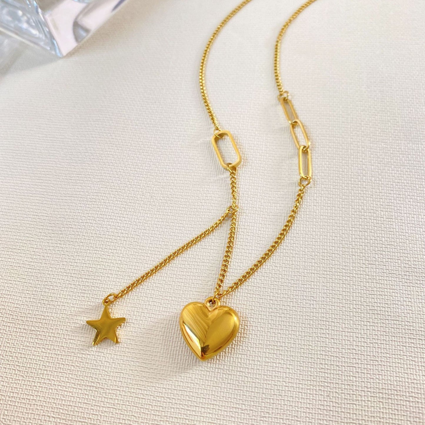 Heart Star Tassel Titanium Steel Necklace Plated Unisex