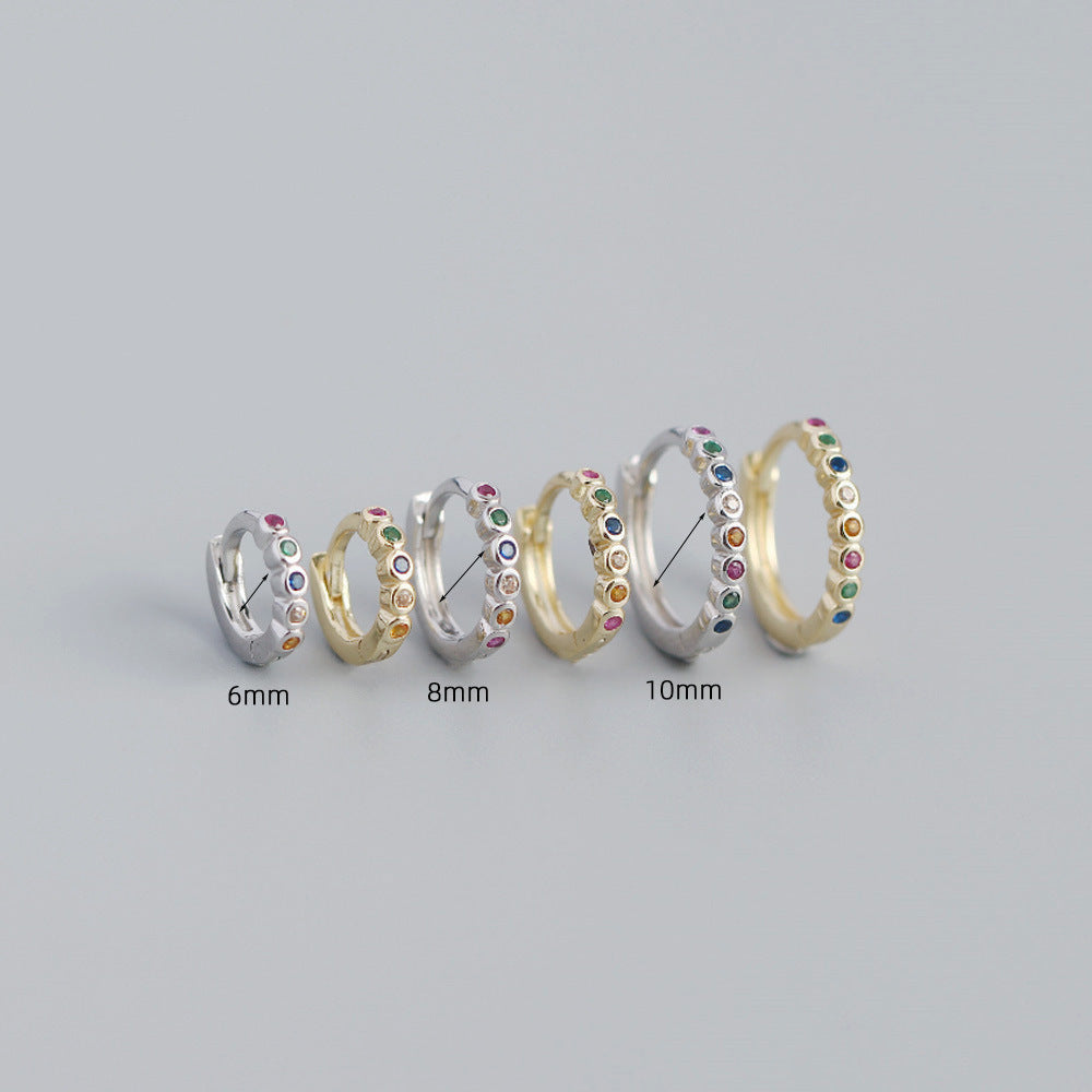 Minimalist 925 Sterling Silver Geometric Round Hoop Earrings with Cubic Zirconia Inlay for Women