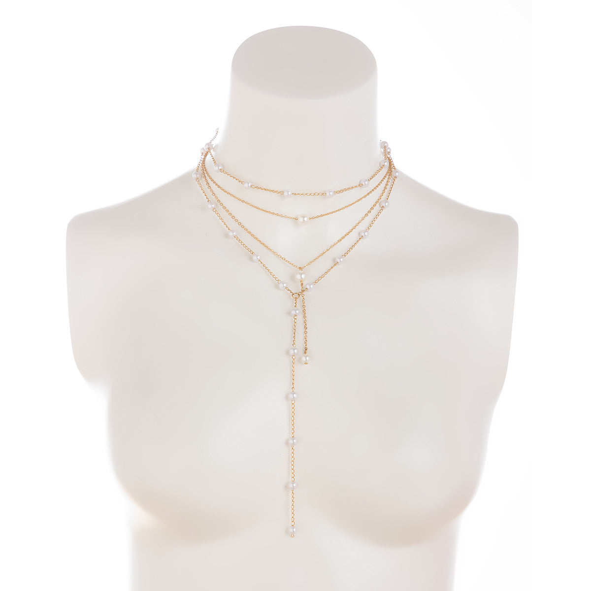 Minimalist Pearl Y-Shaped Tassel Necklace for Women with Plated Copper Chain and Geometric Pendant