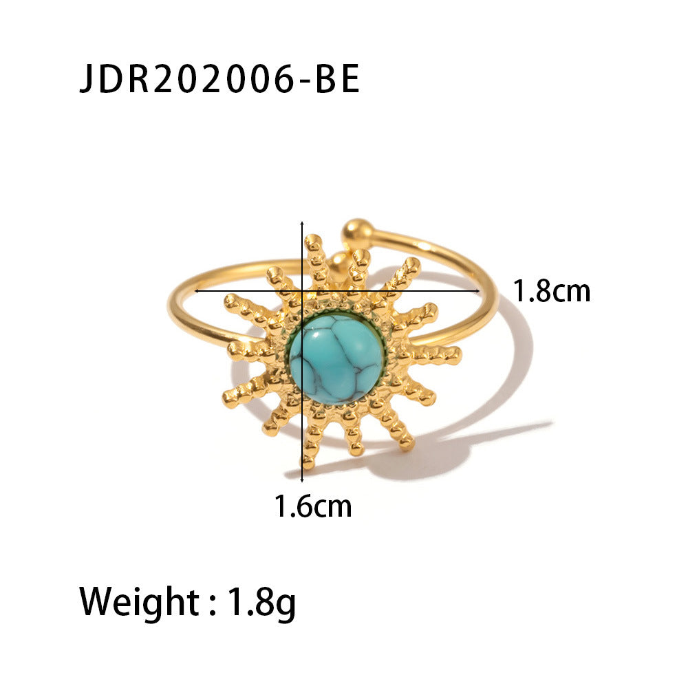 Elegant Geometric Star Stainless Steel Plated Turquoise Open Ring for Women