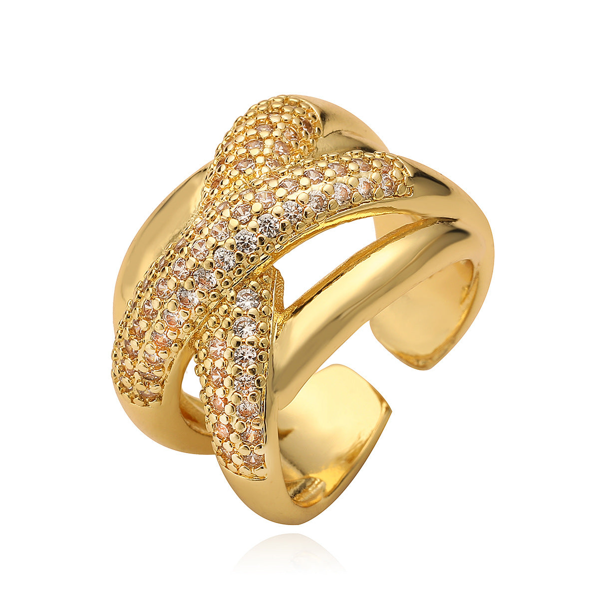 Minimalist Irregular Geometric Open Ring for Women in Copper with Micro-Pave Zirconia
