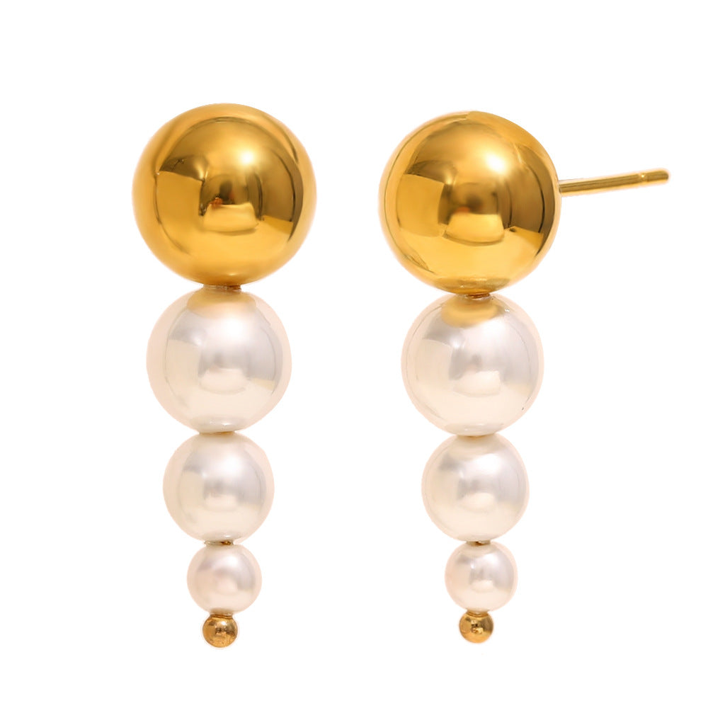 Minimalist Geometric Stainless Steel Earrings with 18K Gold Plating and Pearl Accents for Women