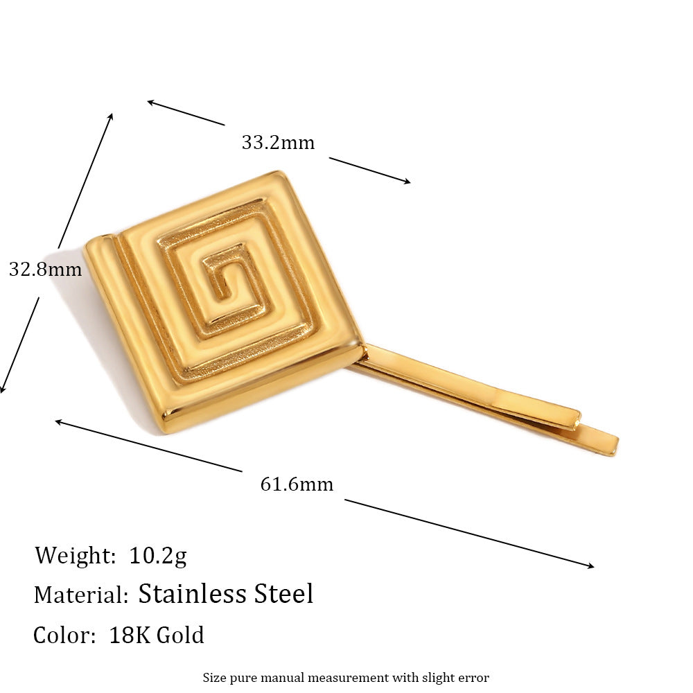 Geometric Stainless Steel Hair Clip with 18K Gold Plating for Women, Minimalist Office Chic Accessory