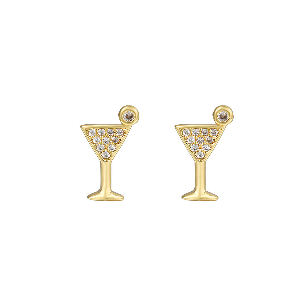 Casual Geometric Gold Plated Brass Cubic Zirconia Stud Earrings with Stainless Steel Posts
