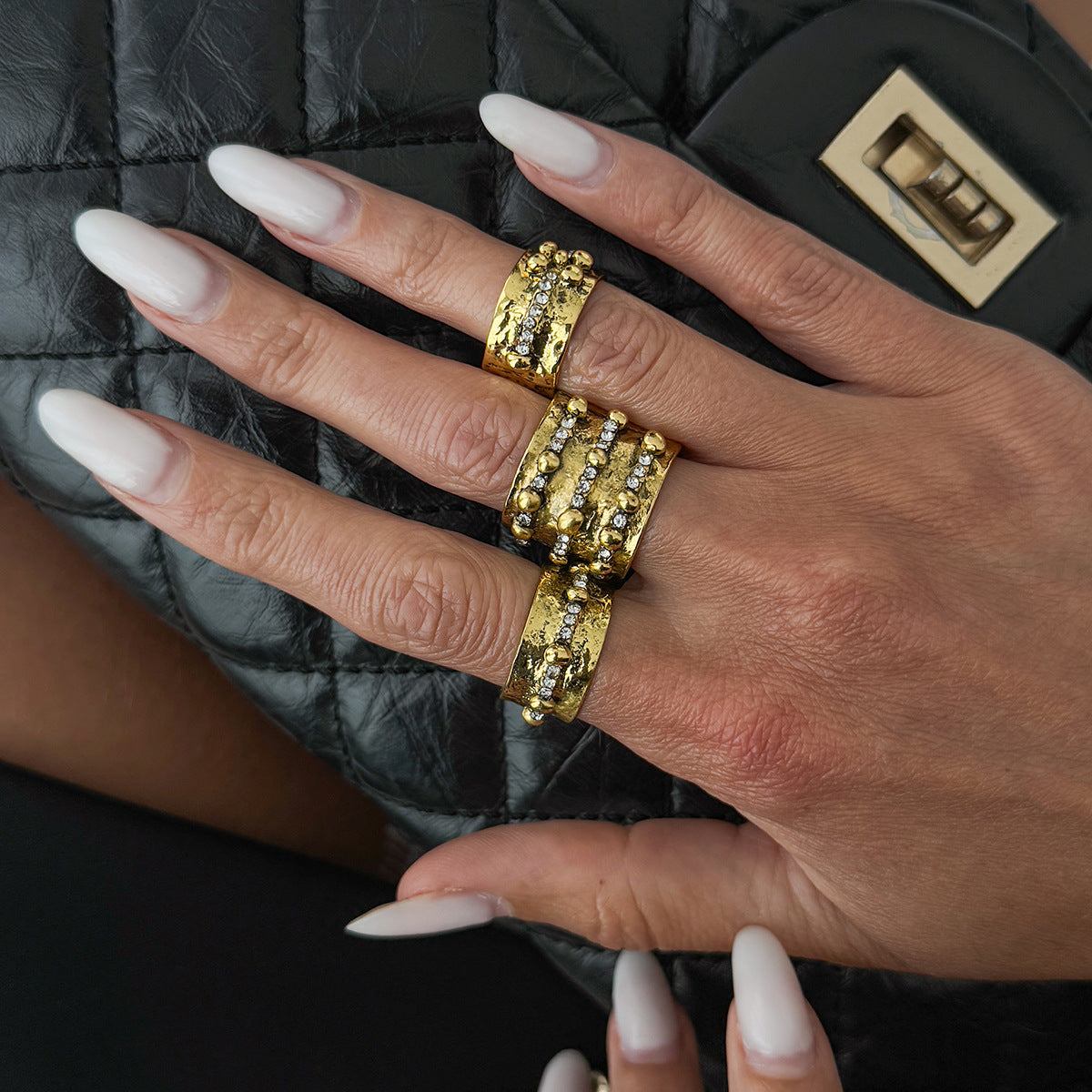 Punk Hip-hop Vintage Geometric Rhinestone Plated Zinc Alloy Ring for Women