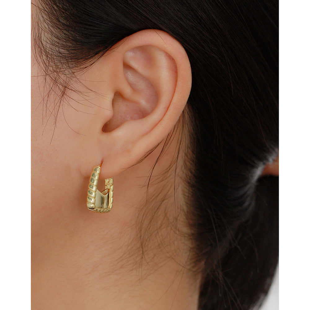 Pendientes de aro únicos con diseño de bolso chapados en plata de ley 925 para mujer