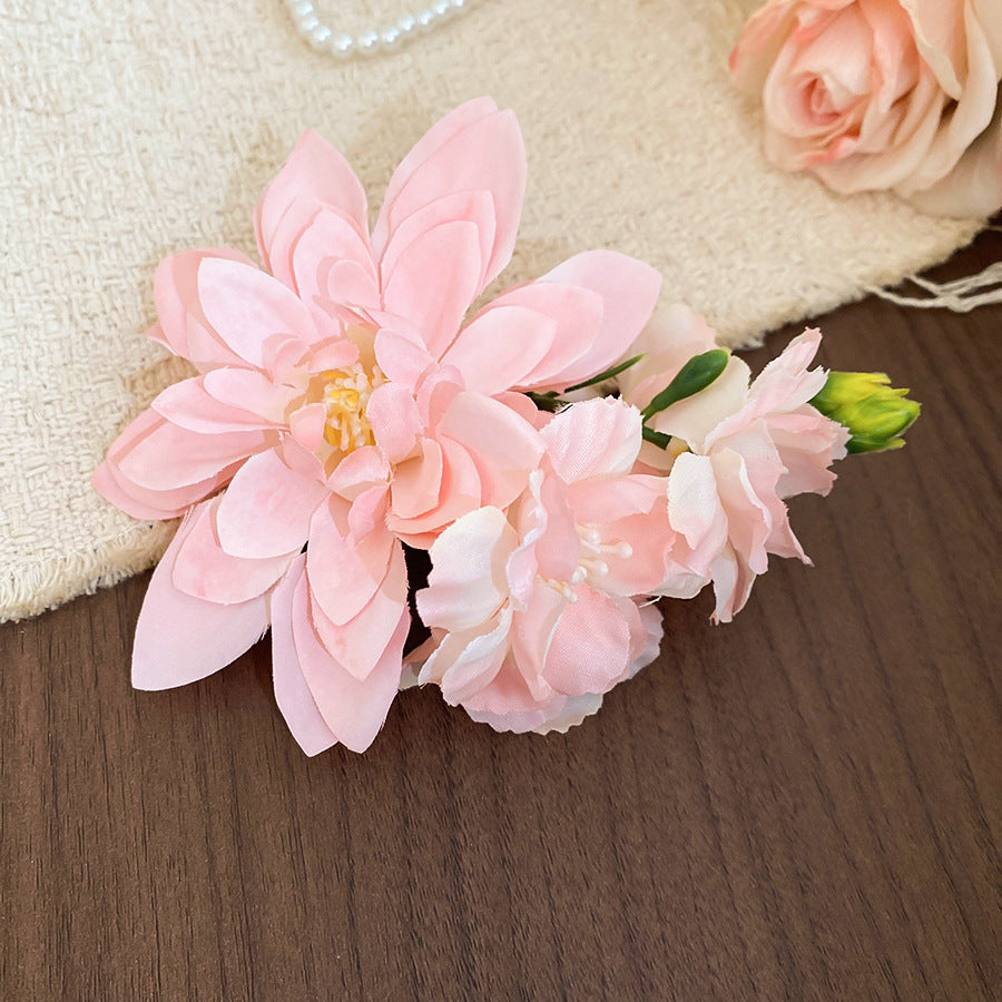Elegante pinza de pelo de tela floral para mujer con diseño de pico de pato, accesorio para el pelo hecho a mano de estilo dulce y fresco