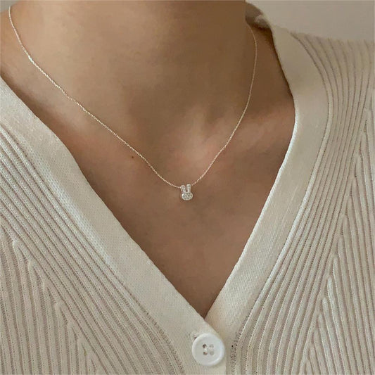 Minimalist Rabbit Pendant Necklace in 925 Sterling Silver with Plated Finish on Cross Chain