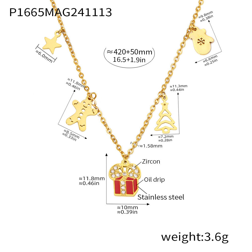 Conjunto de collar y pendientes de acero inoxidable con forma de noria, con baño de oro de 18 quilates, esmalte de colores e incrustaciones de circonitas para mujer