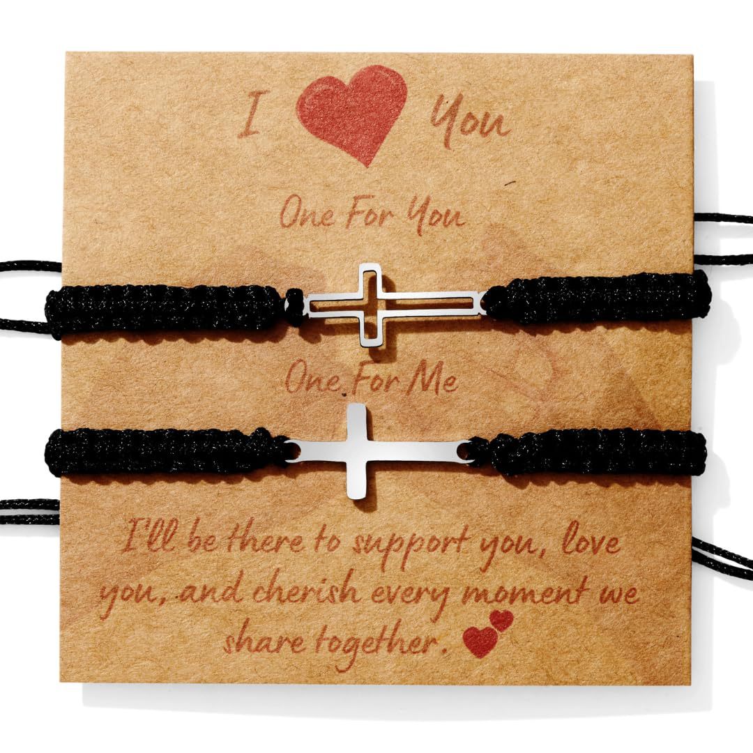 Minimalist Stainless Steel Cross Charm Bracelet Unisex Handmade Woven Cord