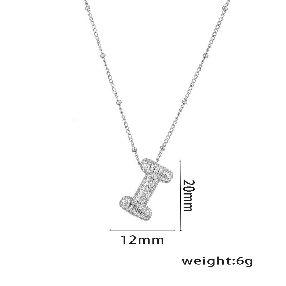 Collana con ciondolo a lettera in zirconi micro-pavé placcato oro 18 carati, catena di perline in acciaio inossidabile/acciaio al titanio, gioielli unisex alla moda per pendolari