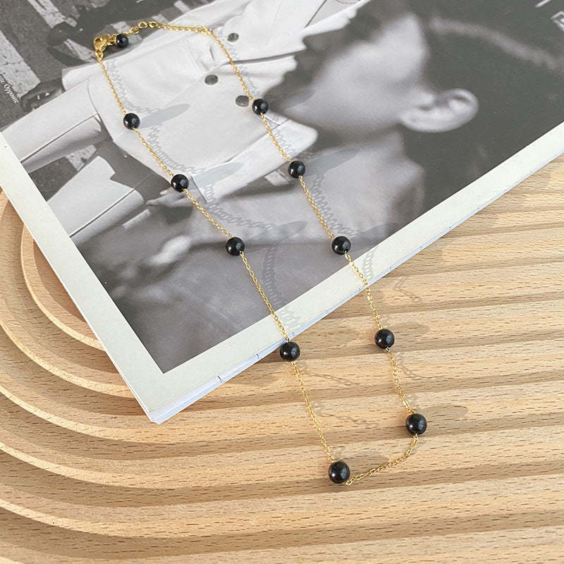 Geometric Imitation Pearl Plated Titanium Steel Necklace for Unisex