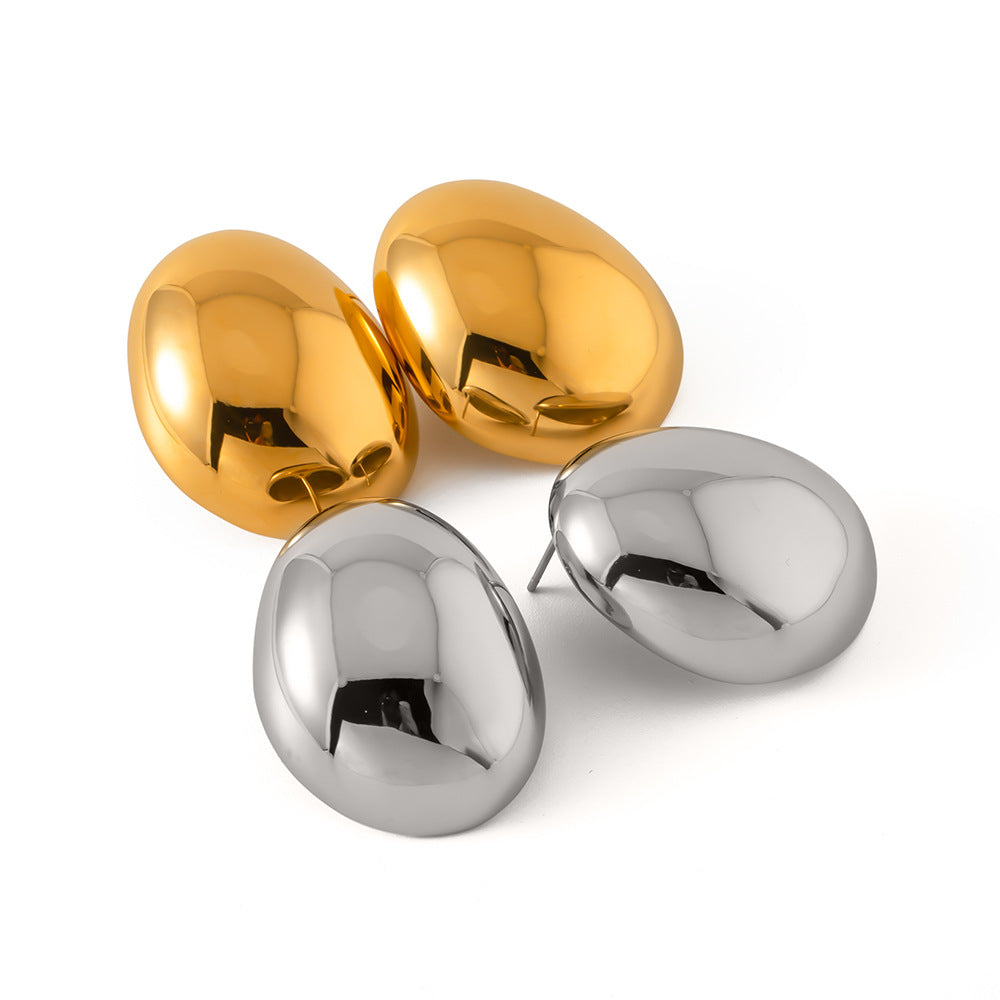 Pendientes de Acero Inoxidable Geométricos Minimalistas para Mujer con Baño de Oro de 18K y Forma de Frijol Redondo Liso