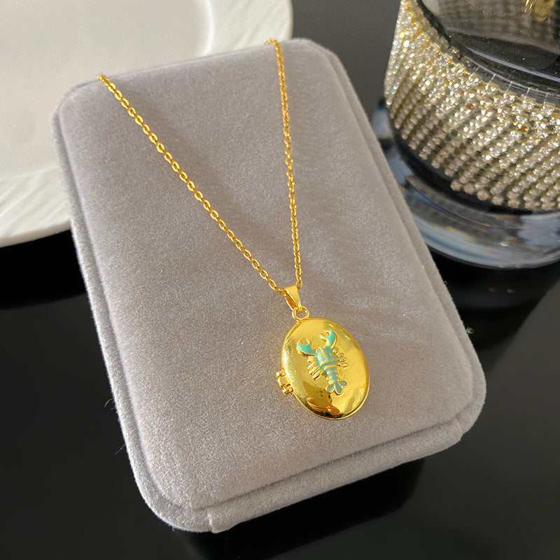 Vintage Enamel Drip Oil Oval Heart Brass Pendant Titanium Steel Necklace Cable Chain
