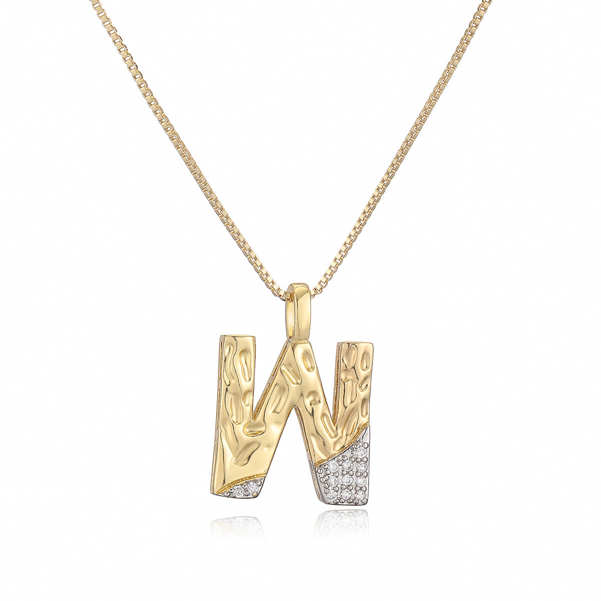 Minimalist Two-Tone Plated Cubic Zirconia Letter Pendant Necklace for Women with Box Chain