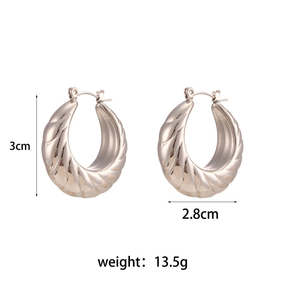 Minimalist Geometric Stainless Steel Hoop Earrings for Women with Silver Plated Finish and Diamond-Cut Faceting