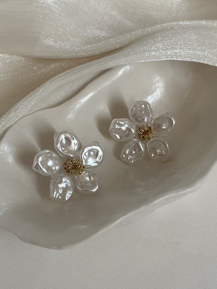 Eleganti Orecchini a Perno da Donna in Stile Francese Vintage con Zirconi Geometrici e Perle Imitazione
