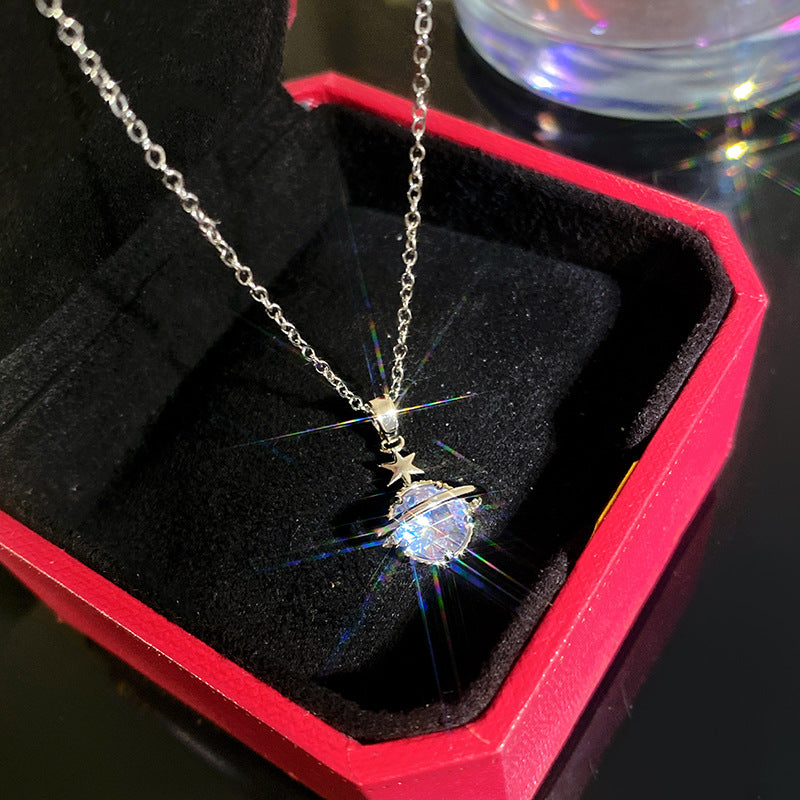 Sporty Sweet Micro-Set Cubic Zirconia Fruit Square Pendant Titanium Steel Cable Chain Necklace