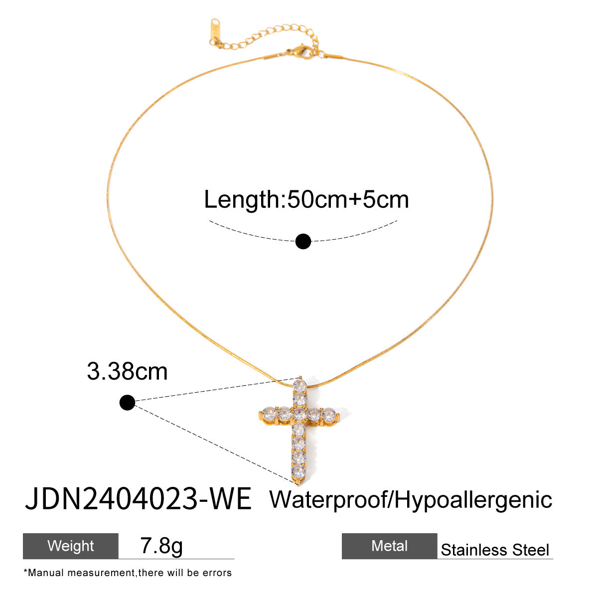 Plated Stainless Steel Geometric Cross Necklace for Women