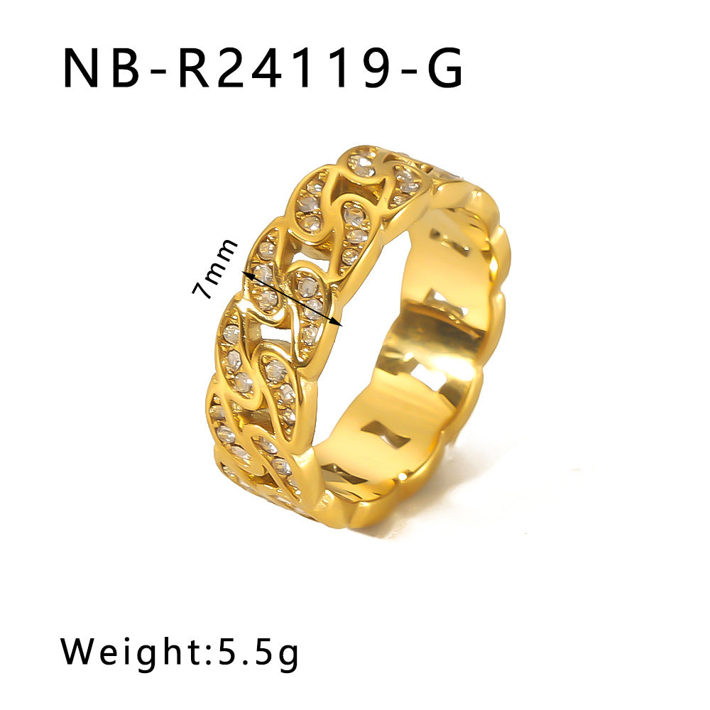 Elegante Anello in Acciaio Inossidabile con Trama Intrecciata e Intarsio di Strass con Motivi a Foglia, Onde e Forme Geometriche per Uomo e Donna