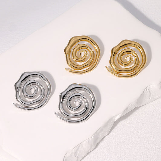 Minimalist Geometric Stainless Steel Gold-Plated Earrings with Clean Line Design for Women