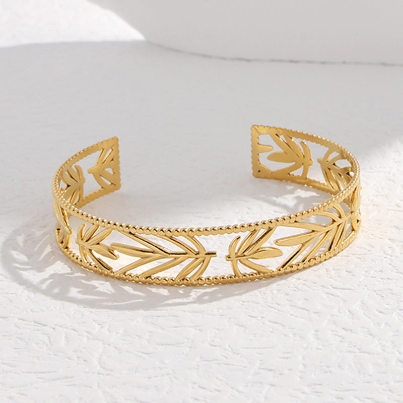 Adjustable Titanium Steel Bracelet for Women with Geometric Line Design Electroplated Finish Statement Cuff