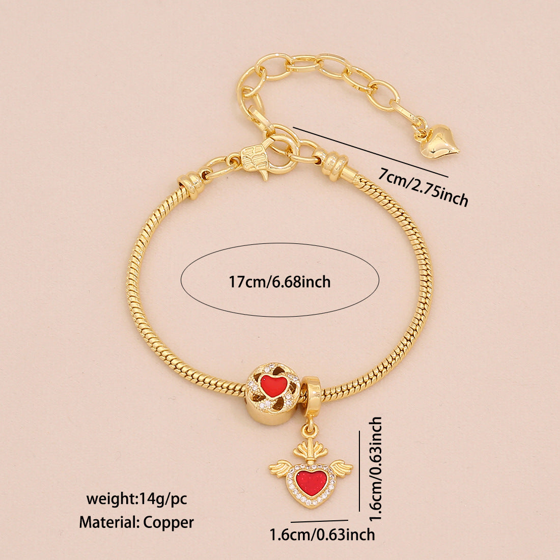 Sweet Floral Heart Brass Inlay Charm Bar for Women