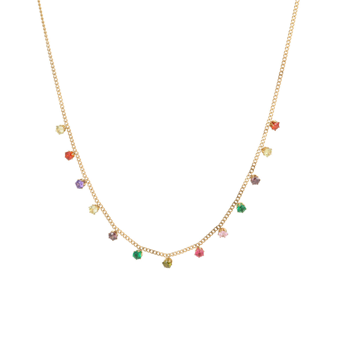 Collana da donna alla moda placcata in acciaio inossidabile con motivo geometrico, ciondolo a zircone colorato e dettagli a frange