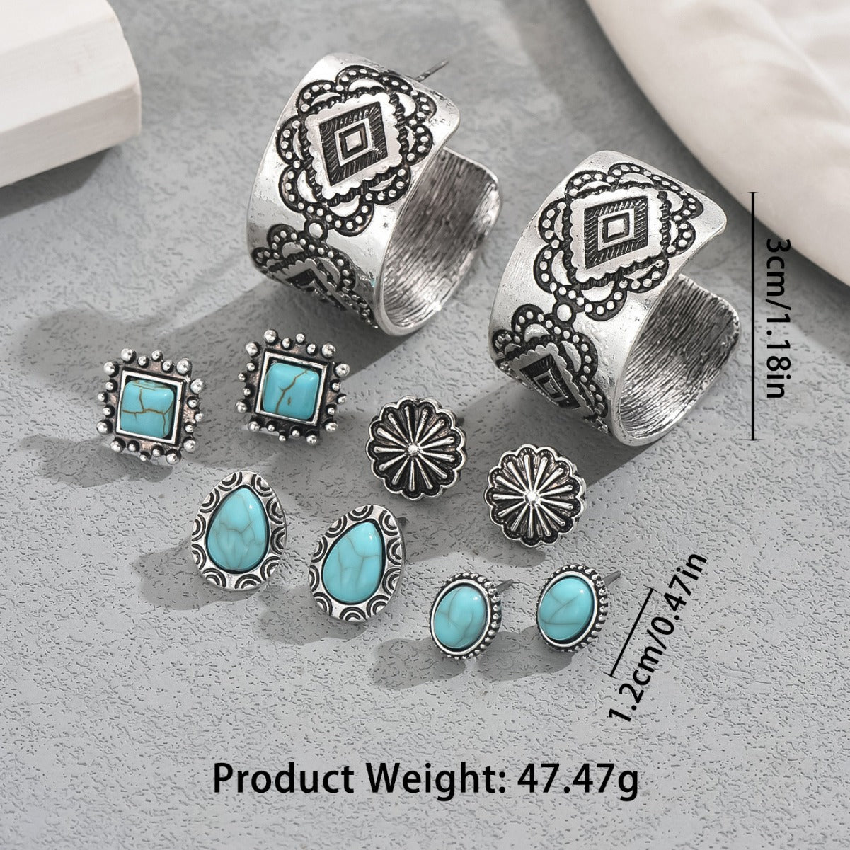 Orecchini da donna in lega in stile corte, geometrici, artistici vintage con micro-pavé di pietre turchesi