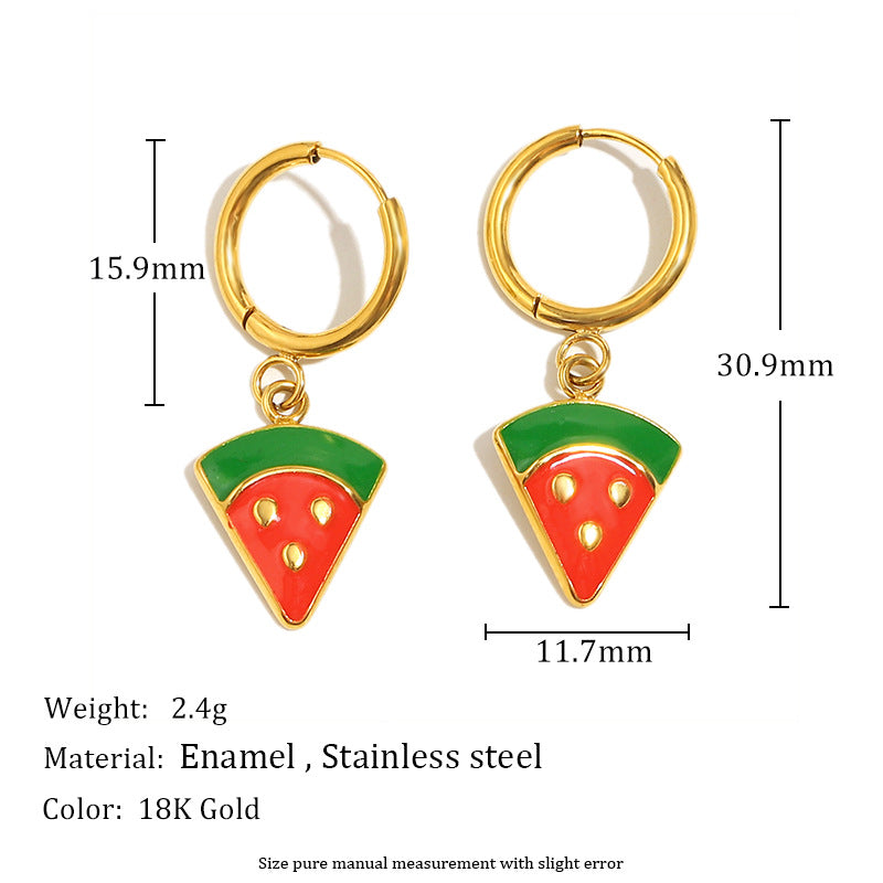 Orecchini da donna creativi in acciaio inossidabile a forma di frutta, placcati oro 18K e con smalto.