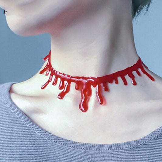Collana di Halloween con Sangue per Donna con Motivo Teschio e Zucca, Ciondolo Geometrico in Resina su Catena Placcata, Bigiotteria per Giochi di Ruolo da Vampira o Infermiera