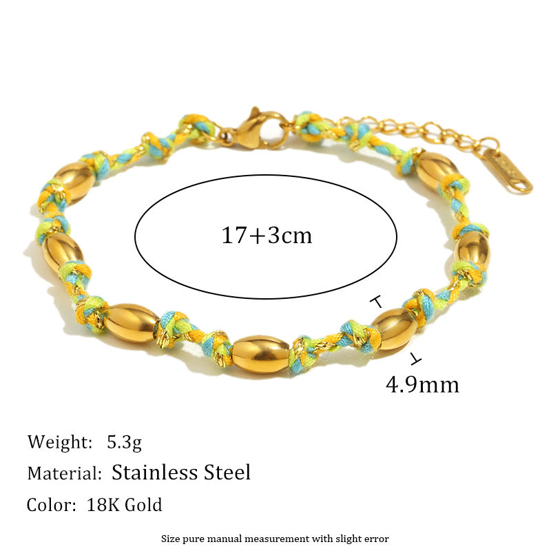 Fashionable Geometric Stainless Steel Plated 18K Gold Knotted Beaded Bracelet for Women