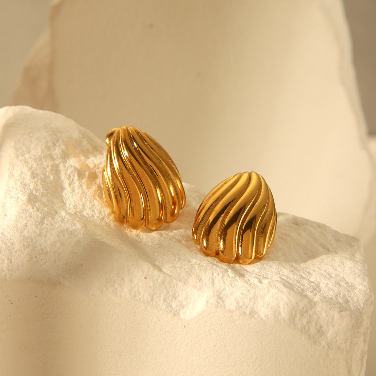 Minimalist 18K Gold Plated Stainless Steel Geometric Stripe Stud Earrings for Women