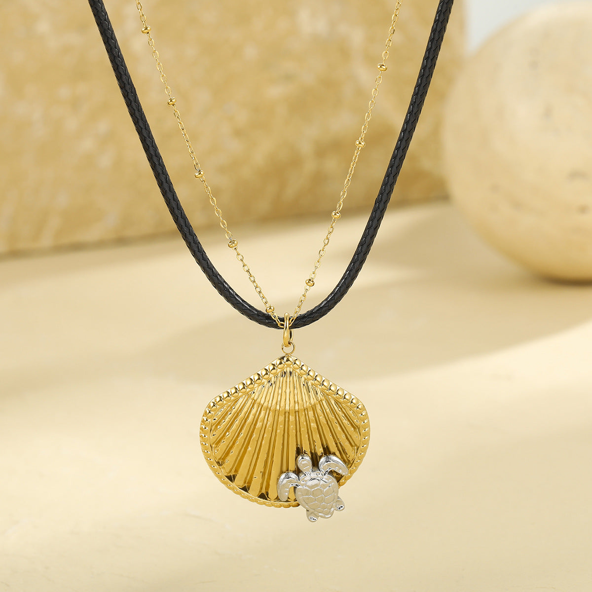 Fashionable Turtle Pendant Necklace in Stainless Steel with Rhinestone Inlay on Black Cord for Women