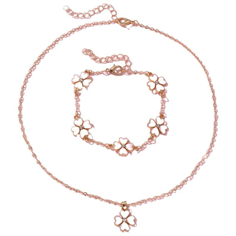 Minimalist Bowknot Resin Necklace Set for Girls with Matching Bracelet and Stud Earrings Featuring Enamel Finish