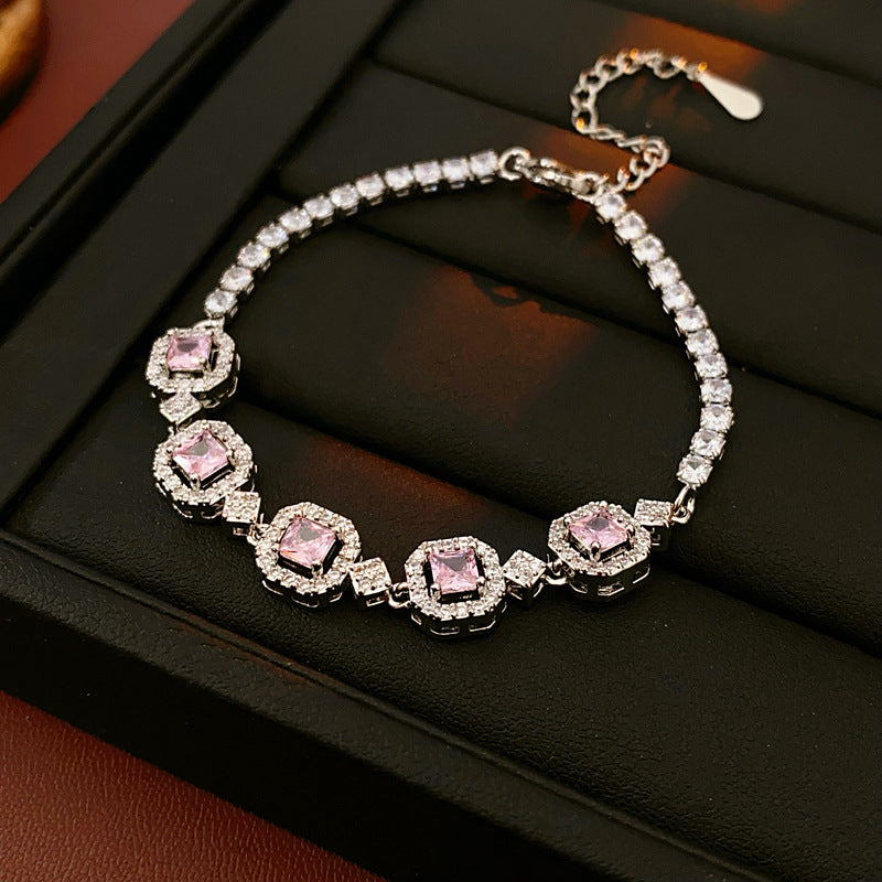 Elegant Heart Floral Brass Plated Inlaid Cubic Zirconia Bracelet for Women