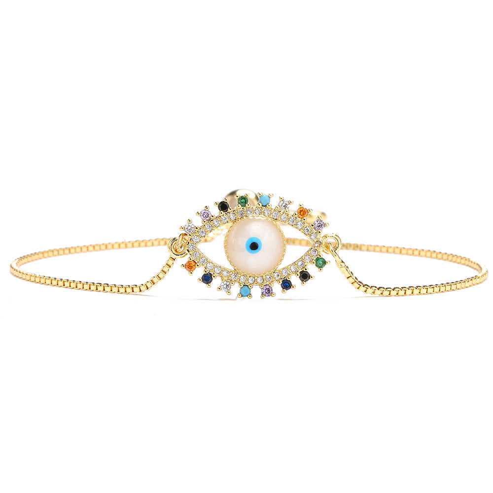 Luxury Adjustable Evil Eye Bracelet in Copper with Gold Plating and Enamel Finish Geometric Design Women's Fashion Accessory