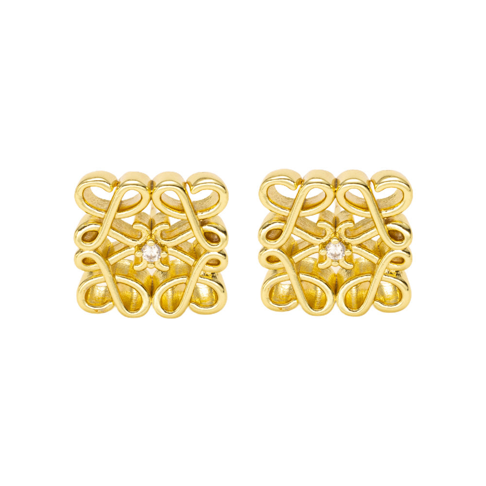 Orecchini pendenti da donna eleganti minimalisti geometrici traforati in rame placcati oro 18 carati