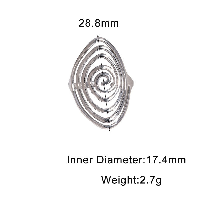 Minimalist Geometric Gold Plated Stainless Steel Open Ring with Spiral Line Design