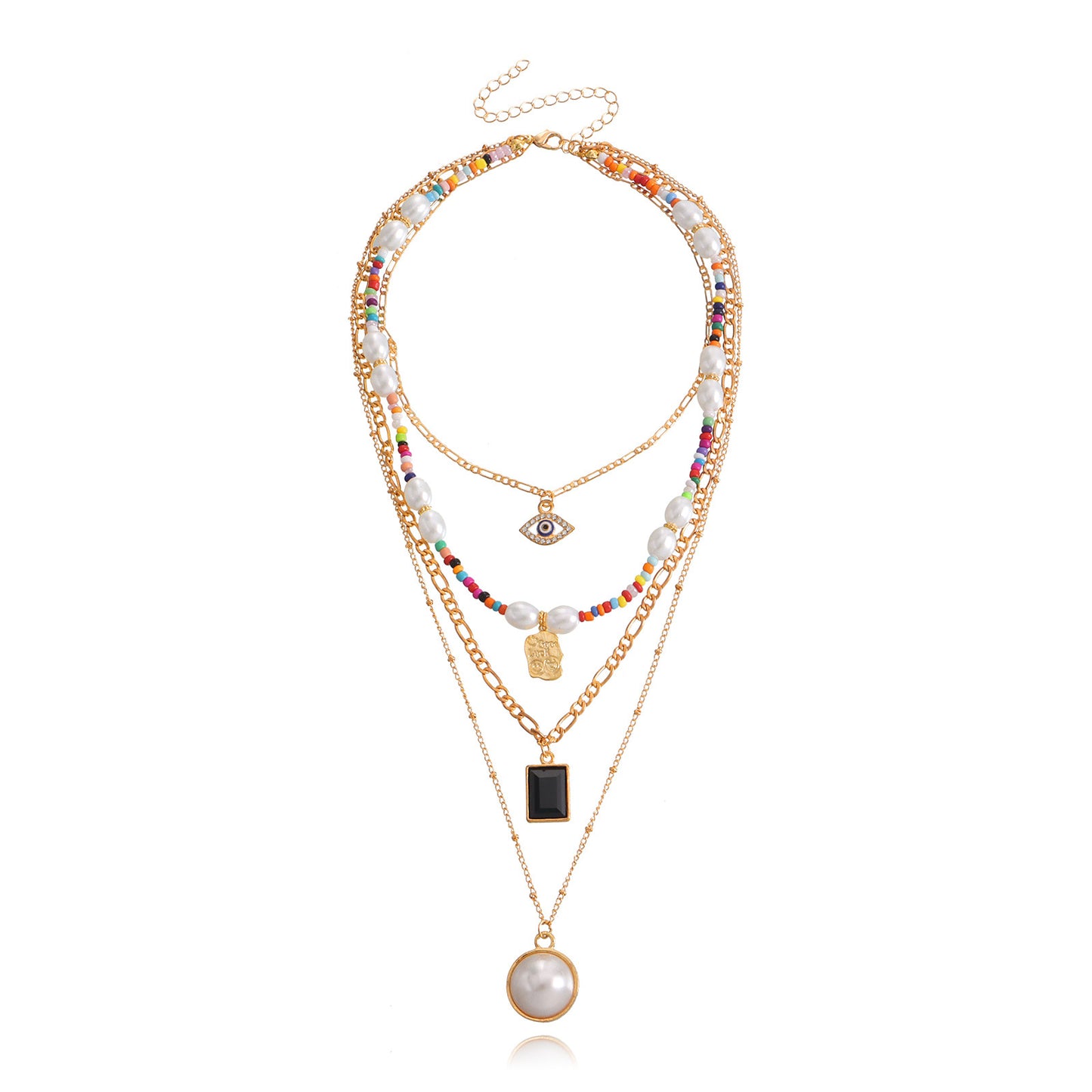Sweet and Edgy Multi-Layer Evil Eye Pendant Necklace for Women with Alloy Pendant and Plated Finish