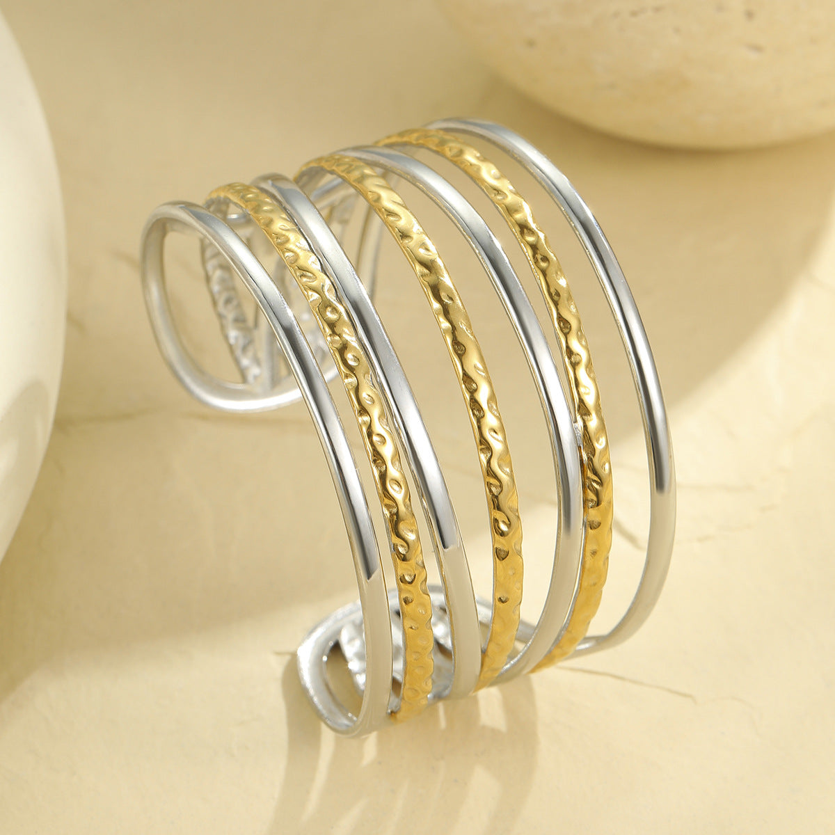 Minimalist Geometric Half-Circle Hollow Stainless Steel Bracelet with Plated Finish for Women