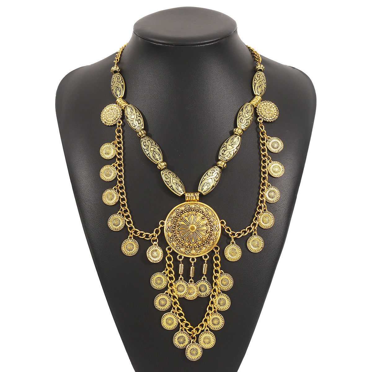 Collar con colgante geométrico bohemio vintage con aleación chapada y cadena ondulada unisex
