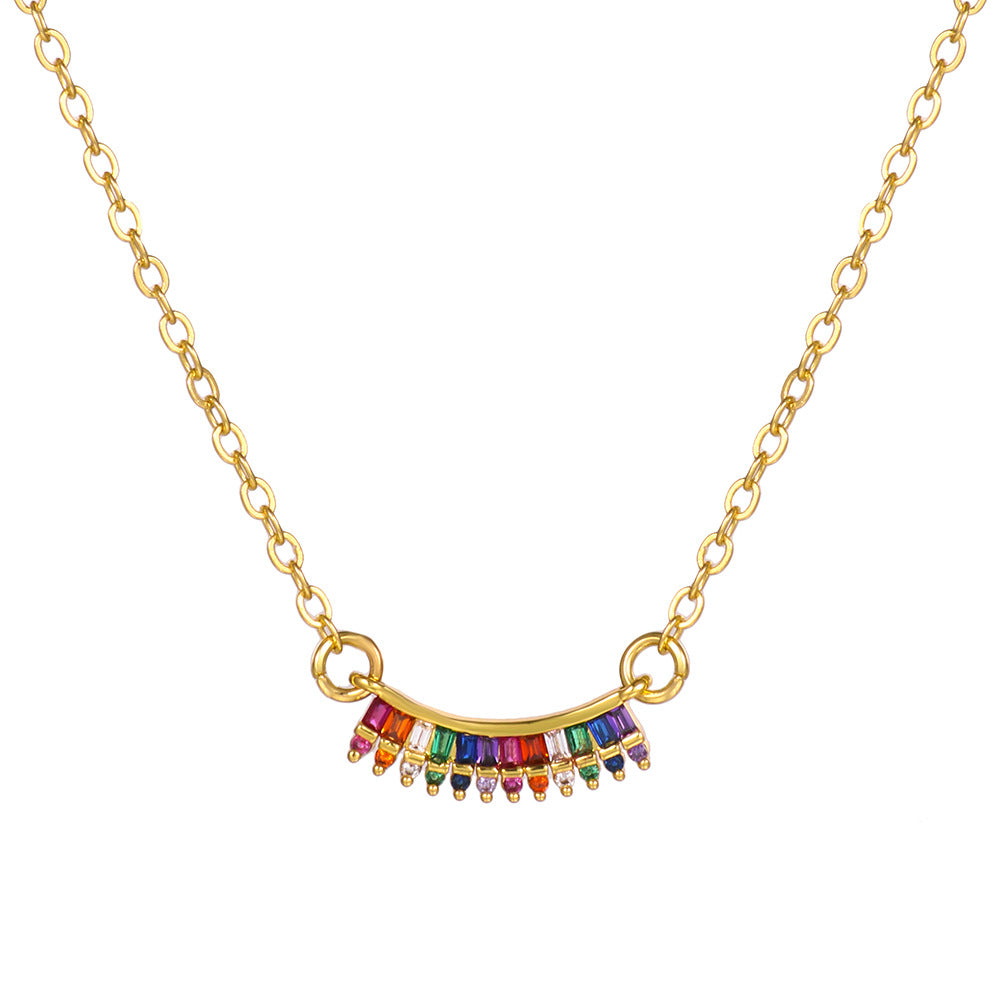 Geometric Heart Brass Plated Cubic Zirconia Pendant Necklace for Women