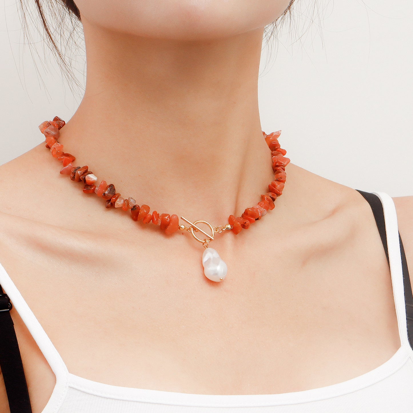 Minimalist Geometric Alloy Necklace with Pearl Accents and Turquoise Pendant for Women