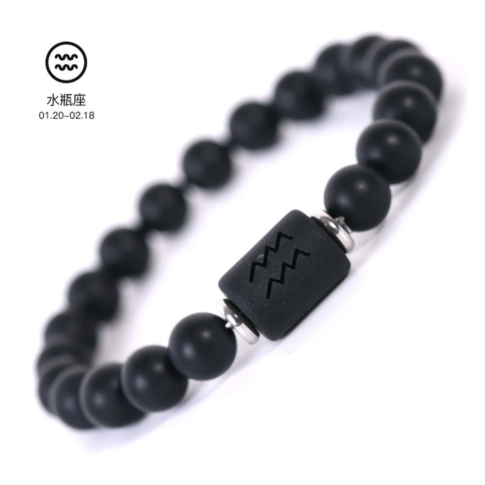 Elegant Business Matte Round Geometric Glass Zodiac Bracelet Unisex Gift