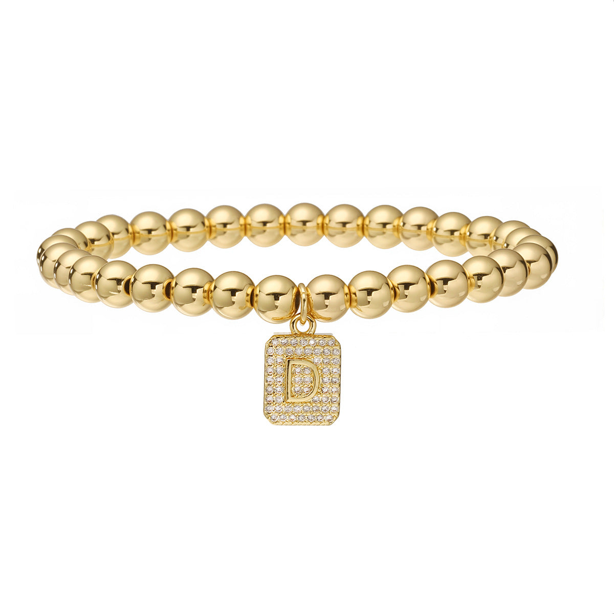 Bracciale minimalist personalizzato con ciondolo a lettera per donna, con perle in rame e placcatura in oro 18 carati