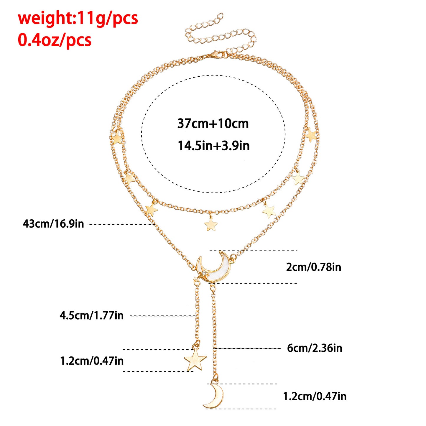 Fashionable Y-Shaped Double-Layer Long Tassel Necklace for Women with Star and Crescent Pendant in Alloy with Plated Finish